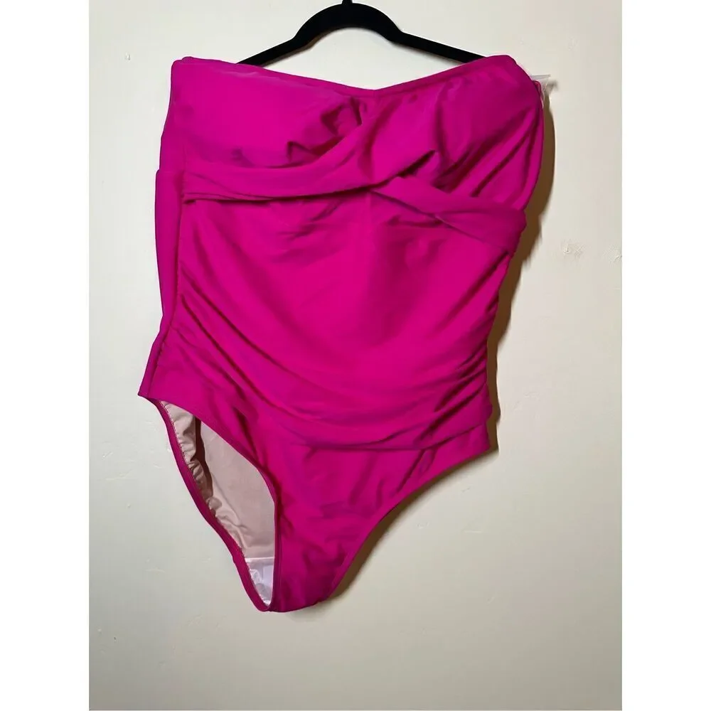 Kona Sol Pink Strapless Tummy Control Full Seat Coverage Swimsuit Size 24